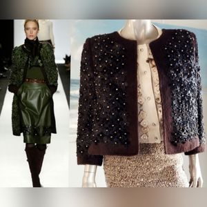 ♧$5,400 OSCAR DE LA RENTA EXCLU ORYLAG FUR, WOOL, CASHMERE RUNWAY JACKET US L